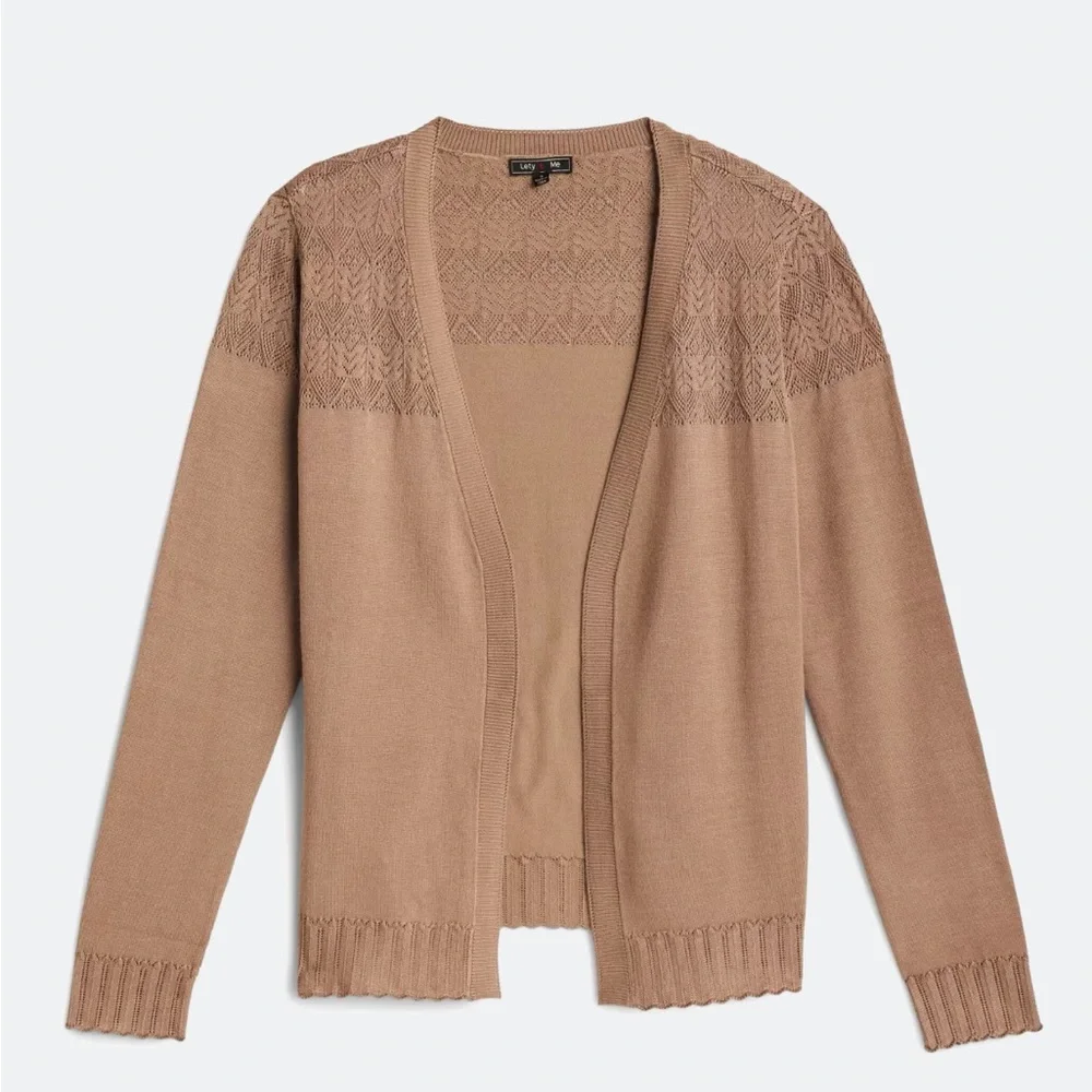 Lety & Me Leana Pointelle Detail Cardigan, Brown, XL - Picture 1 of 8